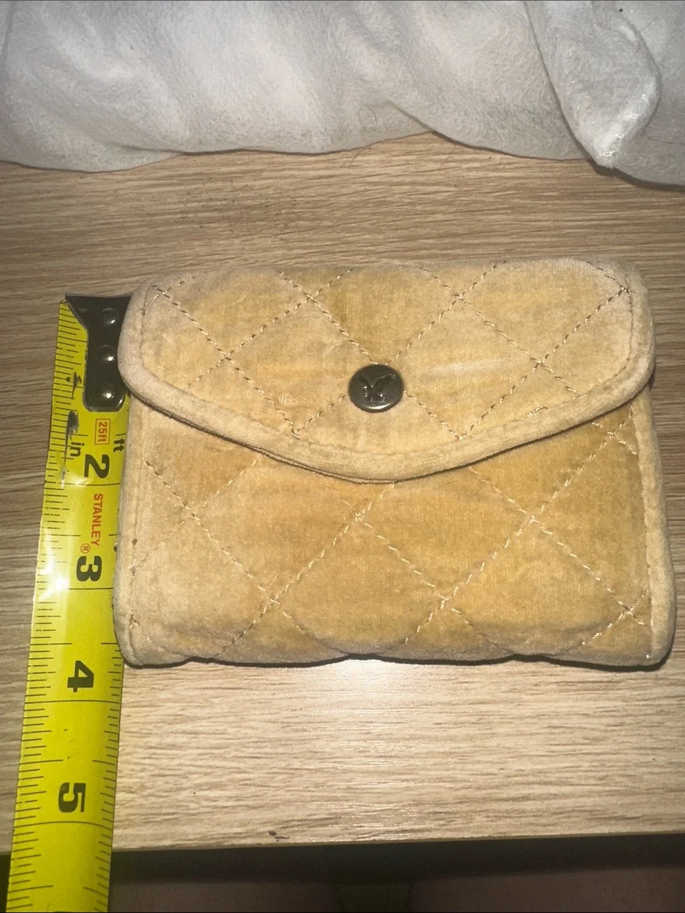 Vintage American Eagle Quilted Mustard Velvet Trifold Wallet Y2K